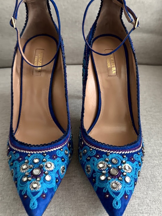 Aquazzura Shoes - Aquazzura 4.25" Stiletto Heel
Pumps in Blue Suede and Crystals EU42 (US 12)